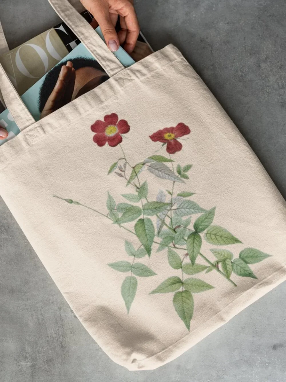Indian Rose Vintage Floral Print Graphic Canvas Tote Bag